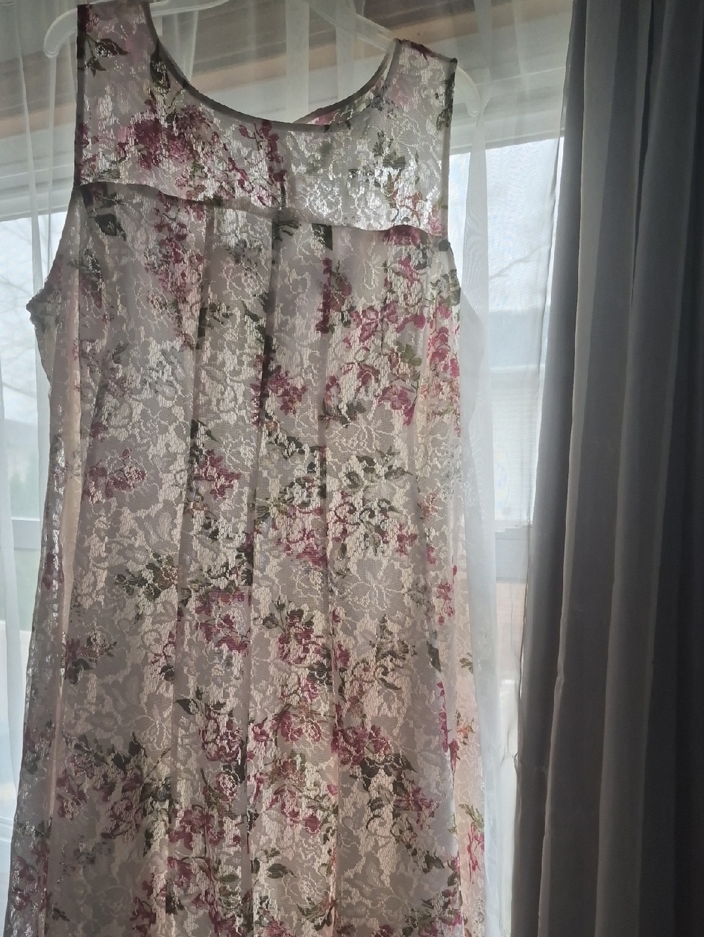 Lane Bryant White Lace Dress with Pink & Green Floral Print